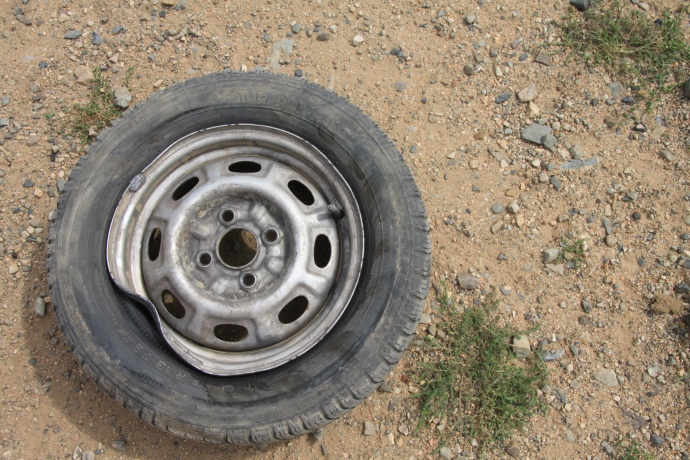 A destroyed wheel rim